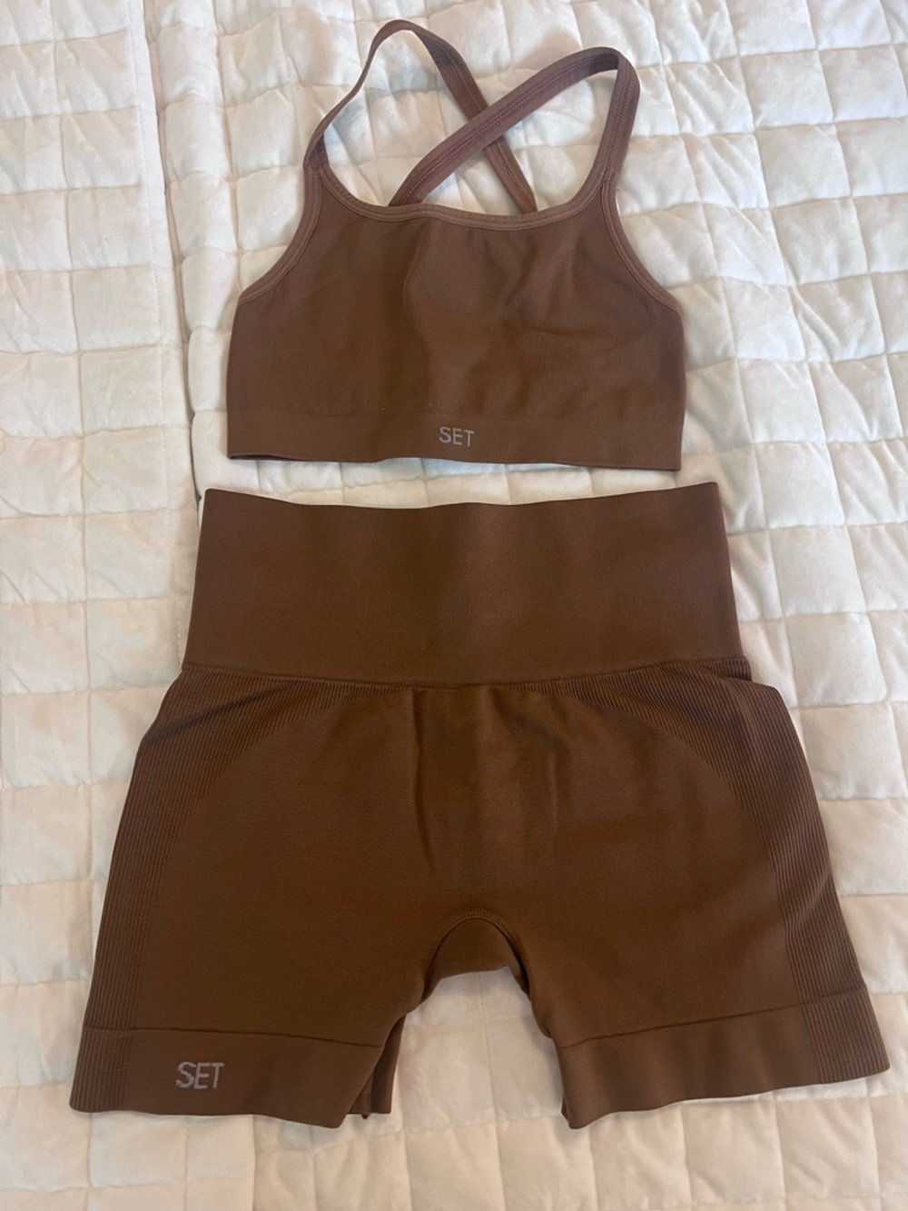 SET Active Brown Seamless Crop Sports Bra & High-Waist Shorts